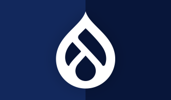 Drupal logo on a blue background